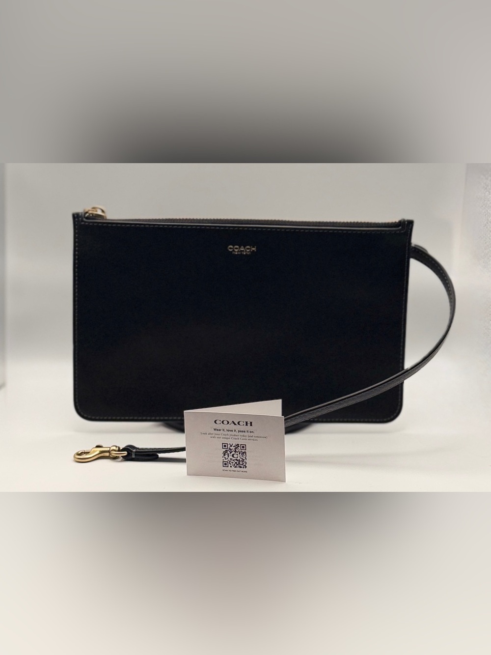 Coach Zip Pouch CZ756 Black Leather Wristlet Clutch NWT